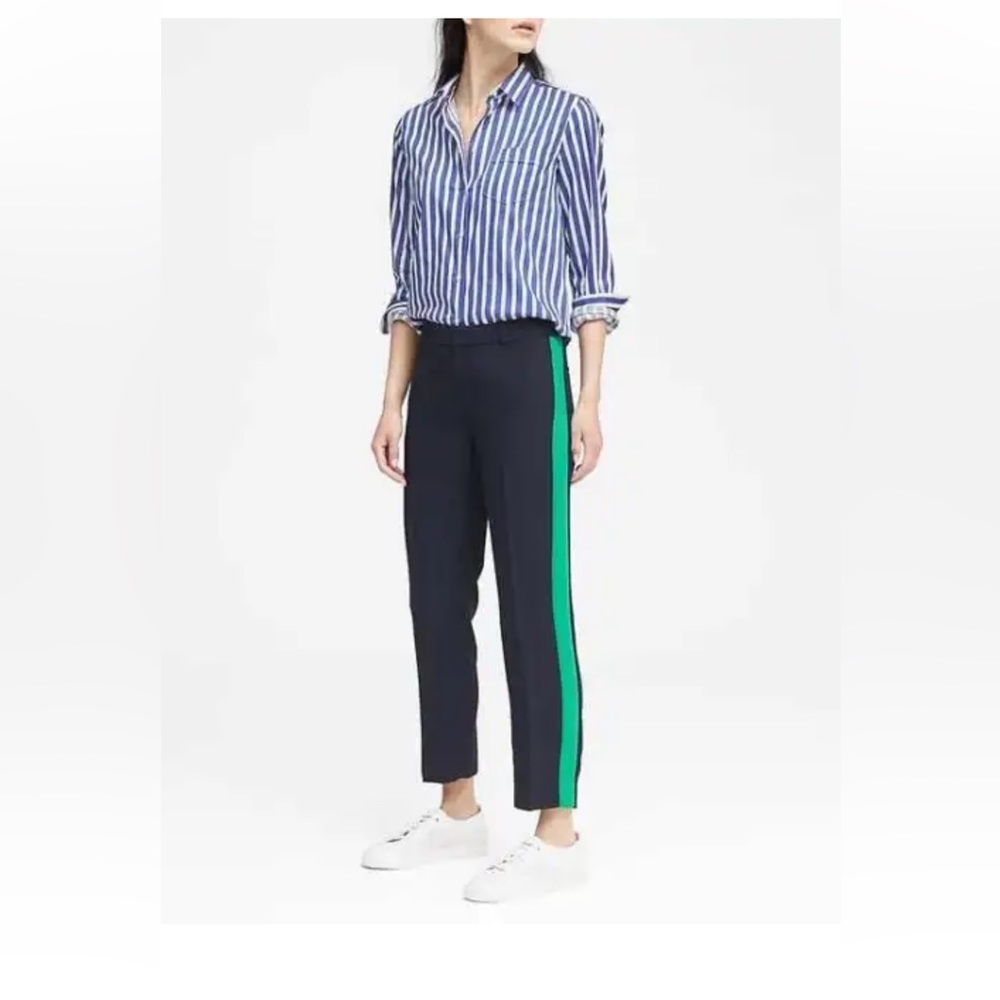 Banana Republic Avery pants Navy w/ green stripe NWT
